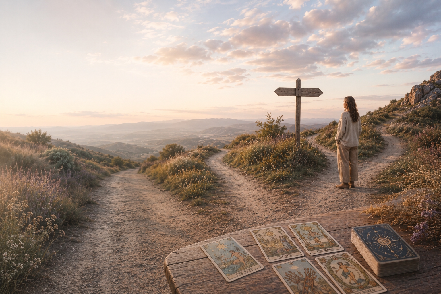 Person standing at a crossroads considering an important decision